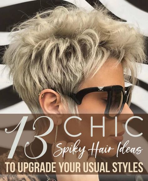 Spiky Pixie Haircut Spikes 2024, Hairstyles Spiky, Short Funky Hairstyles, Short Edgy Hairstyles, Short Flippy Hairstyles, Ladies Short Hair, Spiky Haircut, Shaggy Haircut, Spikey Hair