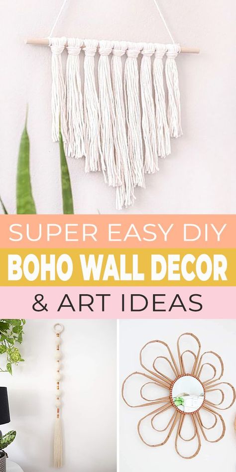 Make your own Boho wall art, and save tons of money! So let’s make some Boho wall decor! Check out these ideas and DIY projects! Full tutorials with step by step directions and photos. Yarn and macarme wall art and more ideas! Boho Painting Ideas, Boho Crafts Diy Decor, Diy Boho Wall Decor, Boho Yarn, Boho Macrame Wall Hanging, Rainbow Wall Decor, Yarn Hanging, Boho Crafts Diy, Diy Boho Decor