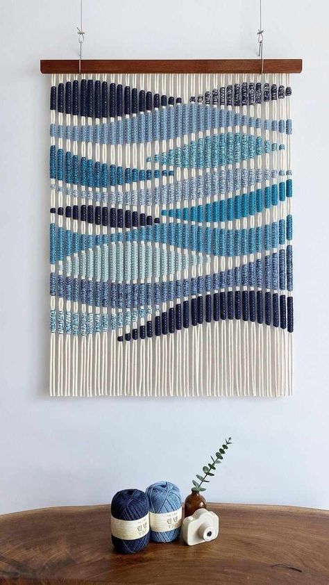 Macrame Wall Hanging Beach, Weaving Patterns Design Ideas, Wall Macrame Decor, Sunset Weaving, Knitting Decor, Macrame Wave, Rope Wall Art, Macrame Studio, Macrame Weave