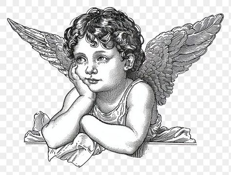 Cherub Statue Tattoo, Cherub Line Drawing, Cherub Angel Drawing, Cherub Sketch, Baby Angel Drawing, Cupid Sketch, Angel Engraving, Cherub Illustration, Cherub Drawing