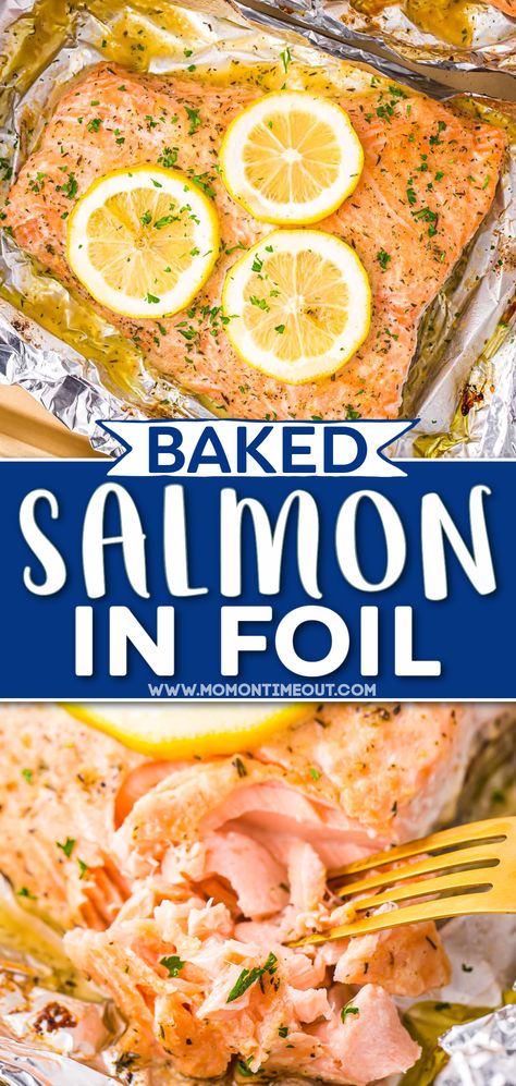 Baked Salmon In Foil, Salmon In Foil Recipes, Salmon Recipes Oven, Easy Salmon Recipe, Oven Salmon, Salmon Recipes Baked, Salmon In Foil, Mom On Timeout, Foil Dinners