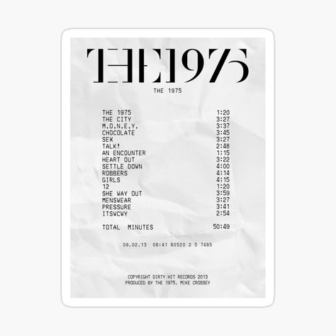 The 1975 Album Cover, Music Receipts, Music Receipt, Receipt Sticker, Album Receipts, The 1975 Album, Album Receipt, Cake Instagram, Music Poster Design