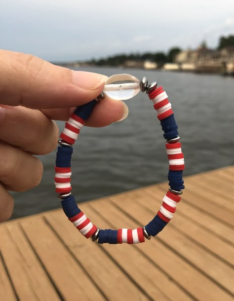 Manly Clay Bead Bracelets, Heishi Bracelet Ideas Sports, Boy Clay Bead Bracelets, Navy Clay Bead Bracelet, Clay Disk Bead Bracelet, Flat Clay Bead Bracelet Ideas Western, Clay Disk Bracelets, Clay Bead Bracelets For Men, Blue And White Clay Bead Bracelets