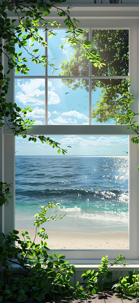 Window Wallpaper Iphone, Blue And Green Aesthetic Wallpaper, Green Ocean Aesthetic, Blue Green Aesthetic Wallpaper, Blue Aesthetic Wallpaper Lockscreen, Ocean Phone Wallpaper, Window Scenery, Ocean And Beach, Dreamy Artwork