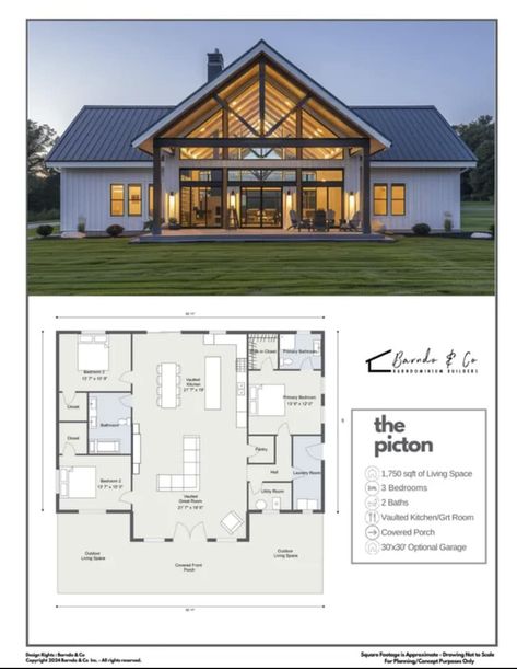 Barndo & Co | Introducing “The Picton” 1750 sqft 3 bedroom 2 bathroom *All plans are customizable! *Exterior rendering for illustrative purpose and is… | Instagram Barndominium Affordable, Barndo Style Homes, 3 Bedroom Home Floor Plans Barndominium, The Barndo Co, Barndominium Exterior Design, Barndominium Layout Floor Plans, Barndominium 3 Bedroom Floor Plans, Simple Barndominium Ideas Exterior, Barndominium 3 Bedroom 2 Bath