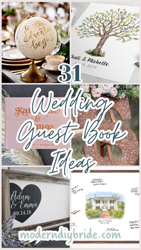 31 Creative Wedding Guest Book Ideas Guest Book Ideas For Winter Wedding, Unique Guestbook Wedding, Creative Wedding Book Ideas, Wedding Gift Book Ideas, Useful Wedding Guest Book Ideas, Ideas For Wedding Guests To Sign, Non Traditional Guest Book Wedding, Unique Guest Book Ideas For Wedding Diy, Wedding Guest Board To Sign