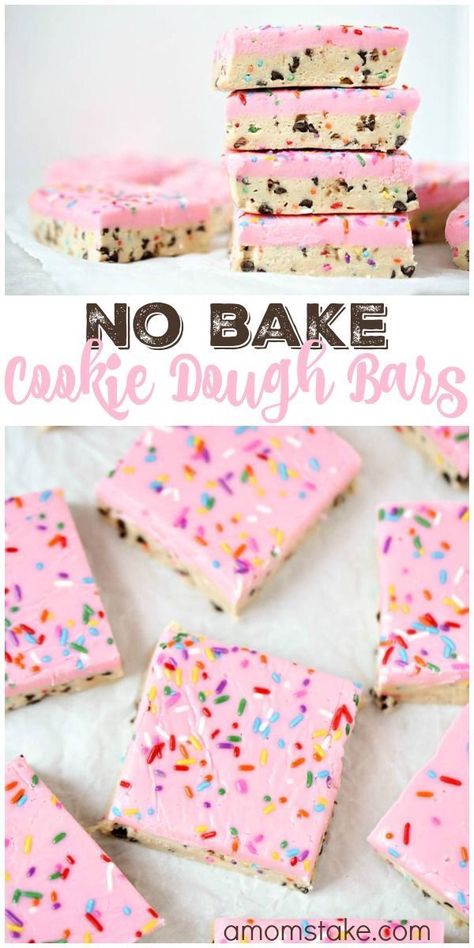 No Bake Recipes give you the luxury of yummy desserts in less time.  It's like the crock pot version of desserts! Doesn't get better than that.  Enjoy this list of "No Bake" desserts that Short and Sweet have rounded up! No Bake Cookie Dough Bars, No Bake Recipes, Fancy Deserts, Slice Recipes, Cookie Bars Easy, No Bake Cookie, No Bake Cookie Dough, Cookie Dough Bars, Dessert Cookies