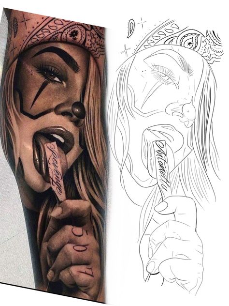 #chicana #tattoo Chicana Tattoo Ideas, Chicano Style Tattoo Design, Chicano Tattoo Stencil, Realism Tattoo Stencil, Chicana Tattoo Design, Tattoos Stencils Outline, Chicano Tattoo Design, Payasa Tattoo, Chicanas Tattoo