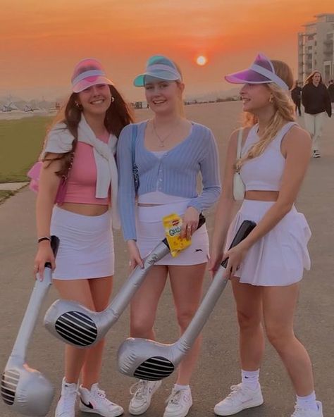 Golf Dress Up Costume, Pub Golf Costume, Golf Costume Ideas, Otley Run Fancy Dress, Golf Barbie Costume, Pub Crawl Themes Costumes, Golf Bachelorette Outfits, Bachelorette Golf Theme Outfits, Otley Run Costume