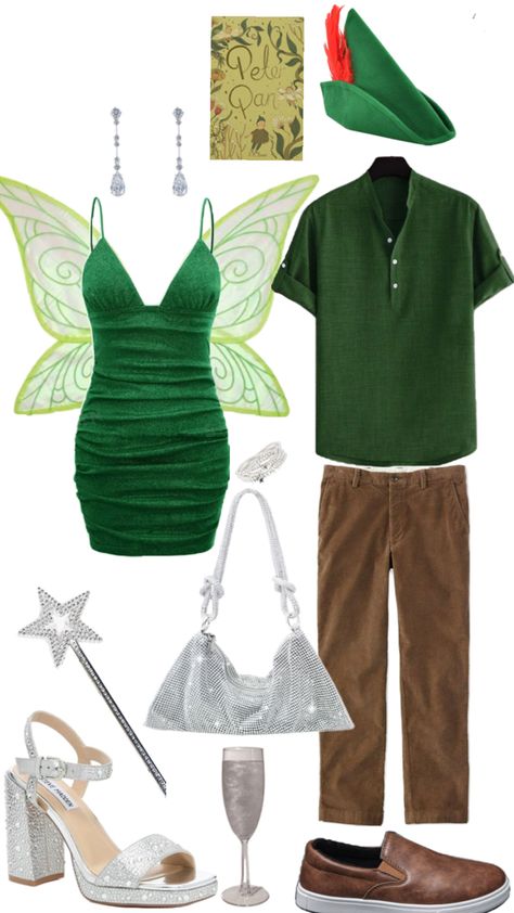 EASY 2024 COUPLES COSTUME DIY OOTD INSPO HALLOWEEN LAST MINUTE PETER PAN TINKERBELL glittery sparkle costume outfit sexy womens costumes Peter Pan Couple Costume, Halloween Dance Ideas, Diy Tinkerbell Costume, Otley Run, Diy Peter Pan Costume, Peter Pan Halloween Costumes, Halloween Last Minute, M Costumes, Partner Costumes