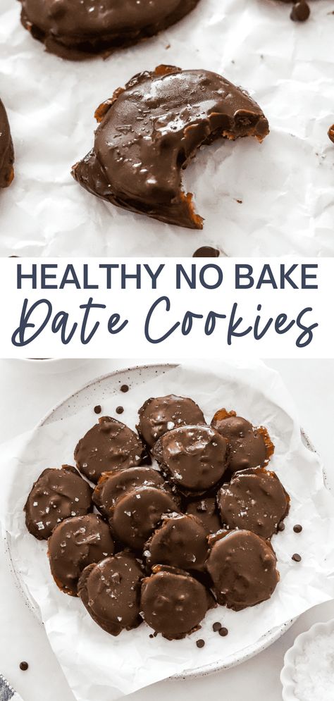 Whip up these chocolate date cookies made with just 3 simple ingredients for a sweet treat that is both healthy and delicious. Made with dates, chocolate and peanut butter, these cookies make the best healthy dessert that even the kids will love! Great for the holidays! Desserts With Dates, Date Recipes Desserts, Dates Chocolate, Healthy No Bake, Date Cookies, Chocolate And Peanut Butter, Healthy Sweet Treats, Healthy Sweets Recipes, Healthy Cookies