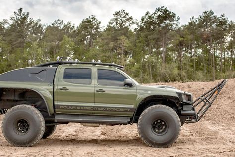 World record holding Toyota Tacoma Polar Expedition goes to auction Toyota Tacoma Camper Shell, Tacoma Camper Shell, Toyota Offroad, 2010 Toyota Tacoma, Overland Camper, Tacoma Mods, Toyota Tacoma 4x4, Tacoma 4x4, Expedition Trailer