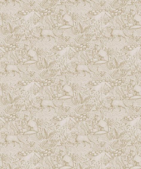 Neutral Tone Wallpaper, Earthy Wallpapers, Fox Wallpaper, Built In Lockers, Tan Wallpaper, Earthy Neutrals, Red Foxes, Woodland Wallpaper, Redecorate Bedroom