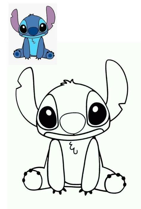 Simple Cartoon Characters To Draw, ليلو وستيتش, Stitch Coloring Pages, Hello Kitty Colouring Pages, Disney Character Drawing, Easy Drawings For Beginners, Easy Cartoon Drawings, Stitch Drawing, Hello Kitty Coloring