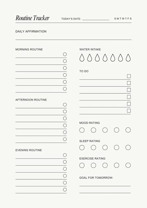 Cream Minimal Daily Routine Planner - Templates by Canva Daily Routine Tracker, Free Printable Habit Tracker, Daily Routine Checklist, Habit Tracker Ideas, Routine Tracker, Printable Habit Tracker, Daily Routine Schedule, Notes Templates, Daily Routine Planner