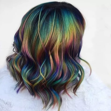 Oil Slick Hair Color, Oil Slick Hair, Slick Hair, Rainbow Hair Color, Rockabilly Hair, Hair Color Techniques, Oil Slick, Colored Hair, Hair Dye Colors