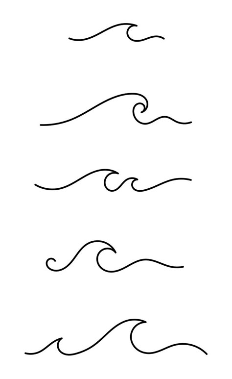 Line Art Ocean Waves, Wave Tattoo Line Work, Simple Waves Tattoo, One Line Wave Tattoo, Wave Simple Tattoo, Waves Simple Drawing, Wave Doodle Simple, How To Draw A Wave, Wave Foot Tattoo