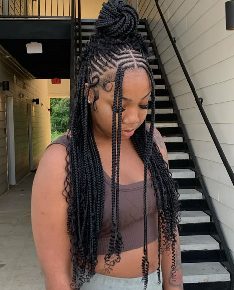 Half Cornrows Half Box Braids, Funali Braids, Braided Half Up Half Down Hair, Hair Braid Designs, Hairstyles For Black Women Cornrows, Door Dash, Hair Braid Patterns, Black Women Cornrows, Women Cornrows