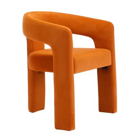 Ivy Bronx Dalpat Velvet Iron Arm Chair | Wayfair Unique Dining Chairs, 70s Chairs, Orange Dining Chairs, Kitchen Chair Covers, Orange Chair, Velvet Dining Chair, House Organisation, Space Style, Dining Chair Design