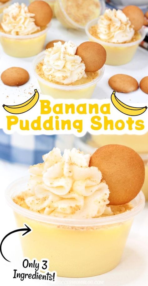 Banana Pudding Shooters, Banana Pudding Shots, Pudding Shooters, Pudding Jello Shots, Holiday Drink Ideas, Pudding Shot Recipes, Jello Pudding Shots, Alcoholic Treats, Banana Cream Pudding