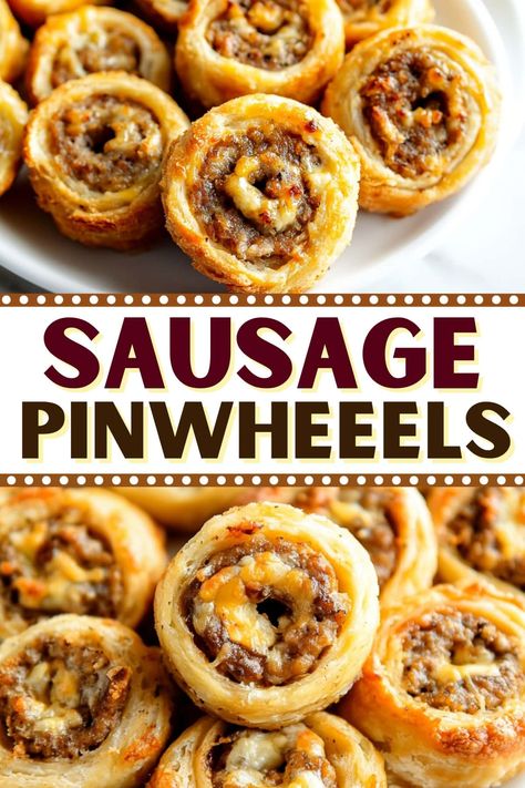 Bisquick Sausage Pinwheels, Sausage Cheese Pinwheels, Horsdourves Appetizers Easy, Easy Birthday Appetizers, Cheesy Sausage Breakfast Pinwheels, Pie Crust Sausage Rolls, Appetizer Recipes Sausage, Bread Appetizers Finger Foods, Sausage Pull Apart Bread