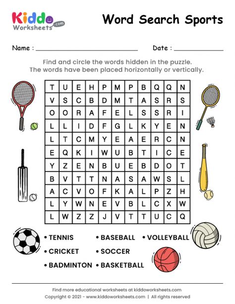 Sports Word Search, Sports Crossword, Sport Kindergarten, Sports Activities For Kids, Kids Word Search, Free Printable Word Searches, Printable Sports, English Grammar Exercises, Bingo Sheets