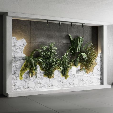 Vertical Wall Garden With Concrete Frame - 3D Model for VRay, Corona Vertical Wall Garden, Living Room Japanese Style, Living Room Nordic Style, Green Wall Design, Walls Design, Nordic Style Living Room, Wall Decor Lights, Lobby Interior, Leather Wall