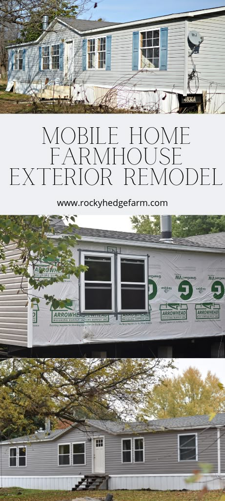 Mobile Home | Doublewide Remodel and Renovation. Living and Decorating the Interior and Exterior into a Farmhouse Style. Double Wide Exterior, Manufactured Home Exterior, Farmhouse Mobile Home, Modular Home Remodel, Mobile Home Updates, Double Wide Remodel, Home Remodeling Exterior, Double Wide Mobile Home, Mobile Home Remodeling