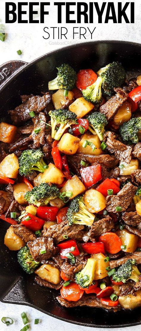 top view of beef teriyaki cooked in a skillet Asian Cusine, Beef Teriyaki, Teriyaki Stir Fry, Teriyaki Recipe, Thai Foods, Teriyaki Beef, Carlsbad Cravings, Doner Kebab, Beef Stir Fry