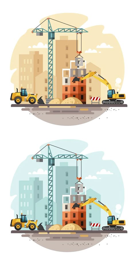 Building Construction Site Vector Illustration - Vector EPS, AI Construction Vector Illustration, Construction Site Illustration, Construction Illustration, Construction Template, Illustration Building, Ing Civil, Building Vector, Construction Images, Skyline Painting