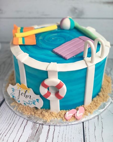 Swimming Pool Cake Design, Pool Cake Design, Swimming Pool Birthday Cake, Water Park Cake, Swimming Party Cake, Swimming Pool Cake Ideas, Pool Cake Ideas, Pool Theme Cake, Pool Party Cake Ideas