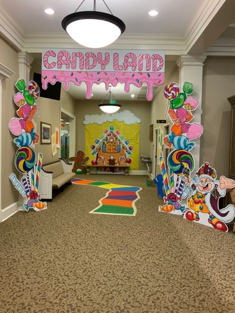 Candy Land Christmas Classroom Theme, Candyland Booth Ideas, Candyland Classroom Door Decorations, Candy Land Cutouts, Candy Land School Decorations, Candyland Floor Squares, Candy Land Theme Bulletin Boards, Candyland Window Display, Candyland Halloween Decorations