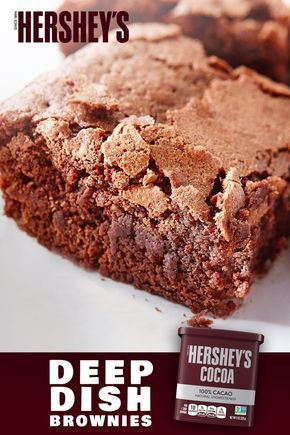 Move over, deep dish pizza. These Deep Dish Brownies are the thick and fluffy food we seek! Made with HERSHEY’S Cocoa and some staple kitchen ingredients, these decadent treats are perfect for at home, at work or an anytime treat. Brownie Recipe From Scratch, Fluffy Food, Hershey Recipes, Cake Like Brownies, Cocoa Brownies, Brownies From Scratch, Brownies Recipe Homemade, Kitchen Ingredients, Hershey's Chocolate