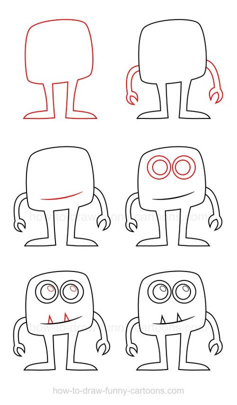 How To Draw A Monster, Monster Art Drawing, How To Draw Monsters, Monster Drawing Ideas, Draw A Monster, Draw Monster, Draw Cartoon Characters, Drawing Monsters, Trin For Trin Tegning