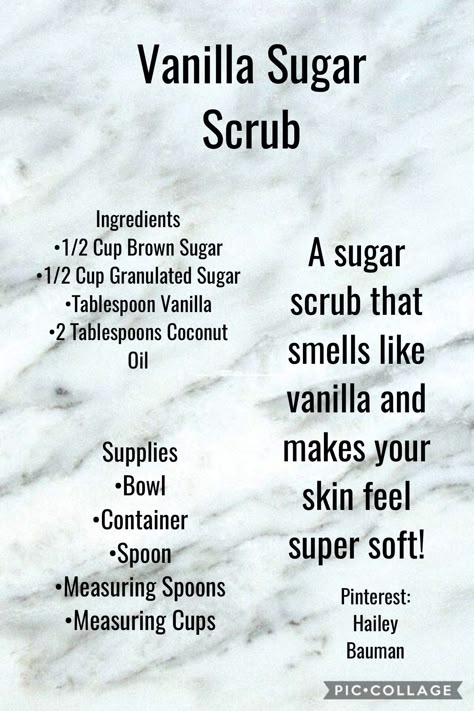 Sugar Body Scrub Diy, Body Scrub Homemade, Body Scrub Homemade Recipes, Vanilla Sugar Scrub, Body Scrub Recipes, Diy Body Scrubs, Diy Body Scrub Recipes, Diy Sugar Scrub Recipe, Diy Scrubs