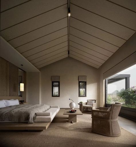 Skylight Design, Interior Architecture Drawing, Asian Interior, Round Beds, Resort Design, Cottage Interior, Spring Resort, Japanese Interior, Types Of Rooms