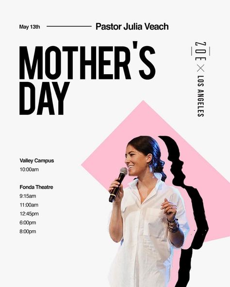 We are so excited for Mother’s Day with Pastor @juliaveach! Make plans to celebrate with us at one of our locations below👇🏽 ——— FONDA… Church Graphic Design, Guest Speakers, Speaker Design, Contents Design, So Excited, Mother’s Day, Concept Design, Creative Design, Speaker