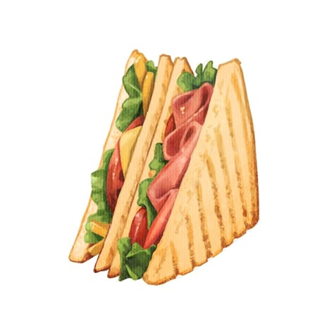 Food Drawing Sandwich, Club Sandwich Drawing, Cute Sandwich Drawing, Plat Drawing, Sandwiches Illustration, Meal Illustration, Sandwich Clipart, Sandwich Illustration, Sandwich Drawing