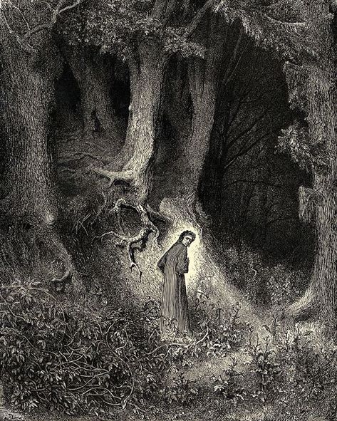 Dante in the Dark woods - #forestwitch #interiority #antiqueengraving #gustavedore Divine Comedy Art, City Of Mist, The Divine Comedy, Divina Commedia, Helter Skelter, Dantes Inferno, Divine Comedy, Dante Alighieri, The Holy Trinity