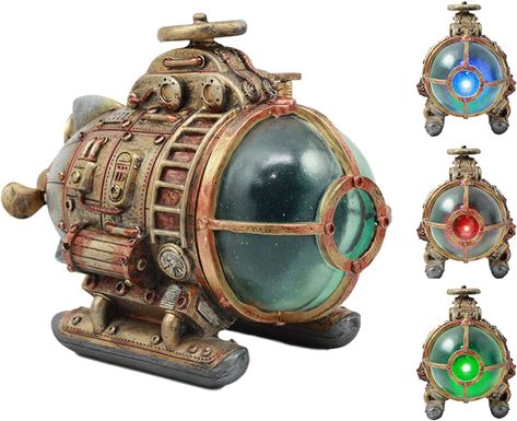 Eclectic Table Lamps, Steampunk Submarine, Nautilus Submarine, Steampunk Airship, Magical Items, Steampunk Decor, Elegant Vases, Led Color Changing Lights, Fantasy Figurine