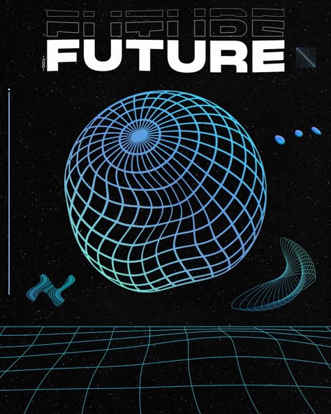 Retro Futuristic design Retrofuturism Design Poster, Futuristic Instagram Post, Graphic Design Retro Futurism, Tech Inspired Graphic Design, Scifi Design Graphic, Retro Futurism Design Graphic, Retro Futurism Branding, Space Age Graphic Design, Futurism Poster Design