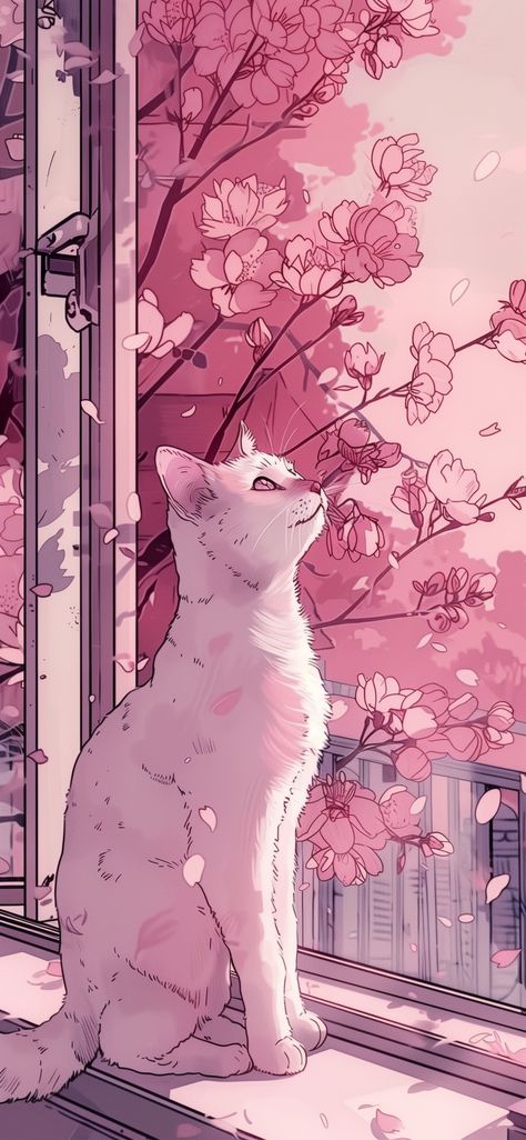 Cool Wallpapers Pink, White Cat Wallpaper, Cute Background Pictures, Wallpaper Gatos, Phone Wallpaper Pastel, Cat Wallpapers, Pink Sakura, Iphone Wallpaper Video, Cat Background