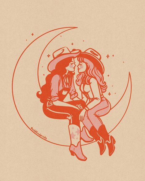 Cowgirl Aesthetic Art, Groovy Western Aesthetic, Cowgirl Aesthetic Painting, Sapphic Witch Art, Retro Cowgirl Art, Cowgirl Drawing, Wellness Art, Lesbian Energy Art Spiritual, Charm It