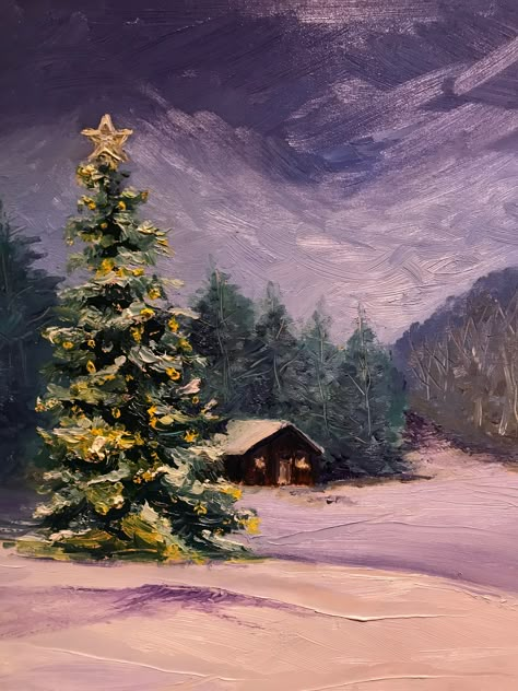 Christmas Forest Painting, Aesthetic Winter Painting, Christmas Painting Ideas Aesthetic, Winter Painting Aesthetic, Xmas Canvas Paintings, Winter Aesthetic Painting, Christmas Painting Aesthetic, Christmas Paintings Aesthetic, Christmas Landscape Drawing