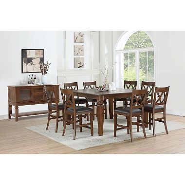 Member's Mark Aldridge 9-Piece Dining Set - Sam's Club Cottage Table, Traditional Dining Tables, Farmhouse Tables, Extendable Table, Solid Wood Dining Set, Dining Furniture Sets, Table And Chair, Wood Bench, Table Dining