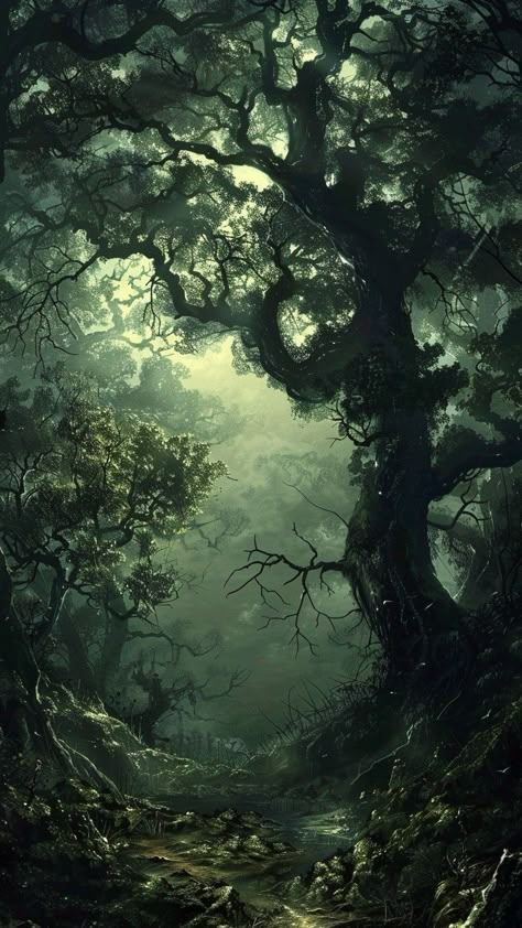 Dark Fantasy Landscape, Dark Forest Background, Dark Fantasy Forest, Medieval Forest, Dark Fantasy World, Gothic Forest, Dark Forest Aesthetic, Secret Forest, Canvas Art Projects