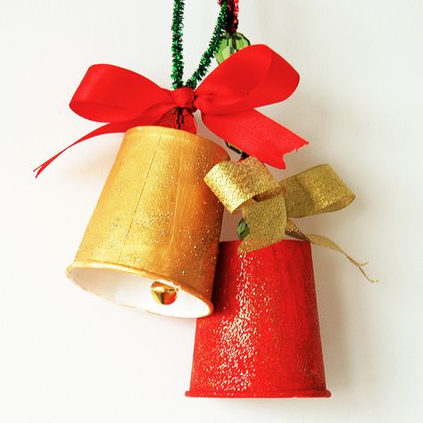 Paper Cup Bell | Kids' Crafts | Fun Craft Ideas | FirstPalette.com Bell Craft, Paper Cup Crafts, Affordable Christmas Decorations, Craft Bells, Christmas Crafts For Kids To Make, Cup Crafts, Diy Christmas Decorations Easy, Easy Christmas Crafts, Make Paper