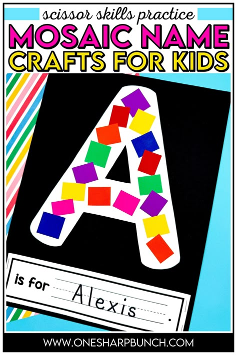 Strengthen fine motor skills and name recognition with these adorable name crafts for preschool and kindergarten! These name crafts for kids are great for practicing scissor skills, hand-eye coordination and gluing skills. Plus, these name activities are perfect for your back to school activities and back to school bulletin boards. Pair these name practice activities with any books about names. Use these back to school crafts during the first week of school to sequence the letters in your name! Preschool My Name Activities, Arts And Crafts Kindergarten Learning, Kindergarten Fine Motor Crafts, Welcome Crafts Preschool, Letters In Name Activities, My Name Starts With Craft, Name Activity For Preschool, Letter Name Activities Preschool, Name Projects Kindergarten