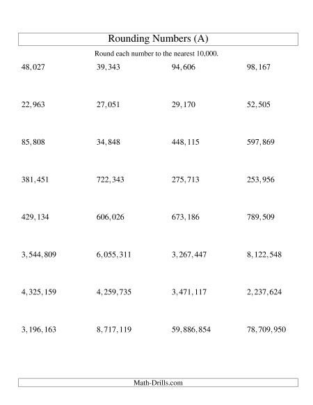 Rounding Numbers to the Nearest 10,000 (U.S. Version) Rounding Numbers Game, Rounding Worksheets, Teaching Decimals, Rounding Whole Numbers, Number Sense Worksheets, Elementary Math Lessons, Rounding Numbers, Math Pages, Math Drills