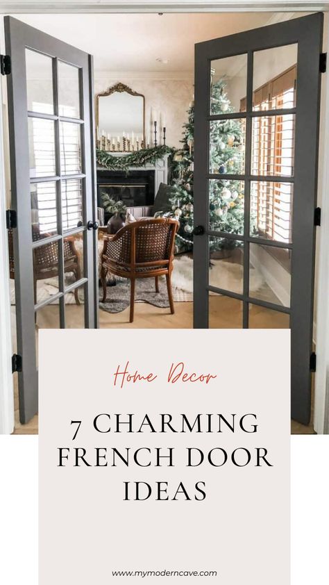 7+ Design Ideas for Farmhouse Living Rooms with French Doors Den Door Ideas, Kitchen With French Doors To Patio, Interior French Door Ideas, Home Office French Doors, French Door Ideas, Farmhouse French Doors, Glass French Doors Interior, French Farmhouse Living Room, Diy French Doors